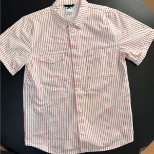 Nike Men's White and Red Striped Button Down Shirt